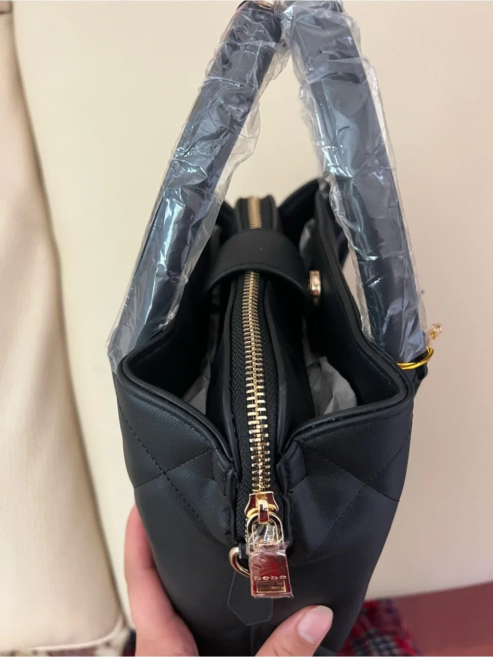bebe Quilted Top-Handle Satchel in Black